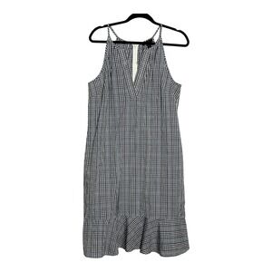 J.Crew Womens Navy Blue Gingham Ruffle Hem Shift Dress F5880 Size 12T Tall NEW